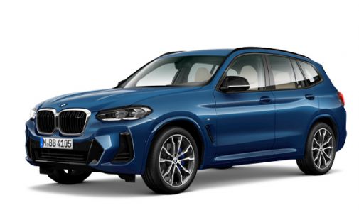 blauer BMW x3 vor weißem Hintergrund - Seitenansicht