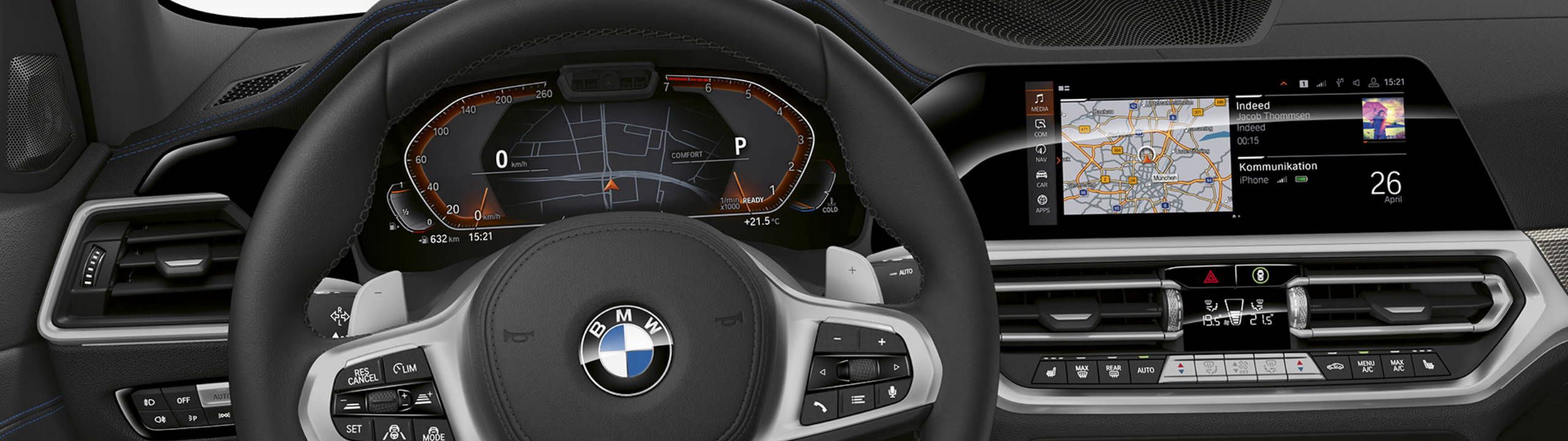 BMW Live Cockpit Professional eines 3er BMW mit Digital Cockpit und Mittelkonsolendisplay
